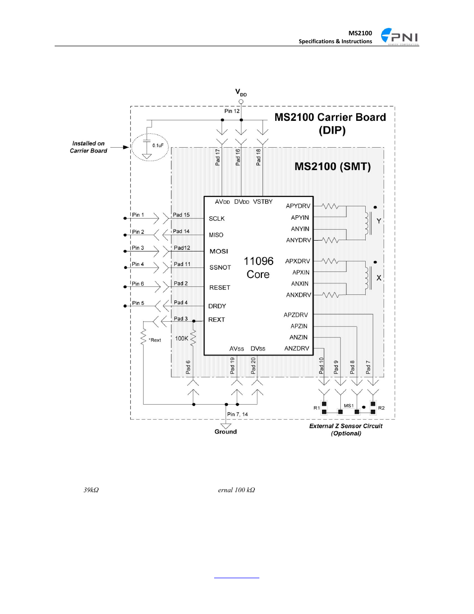 Reference block diagram ms2100 & carrier board | PNI MS2100 User Manual | Page 12 / 16
