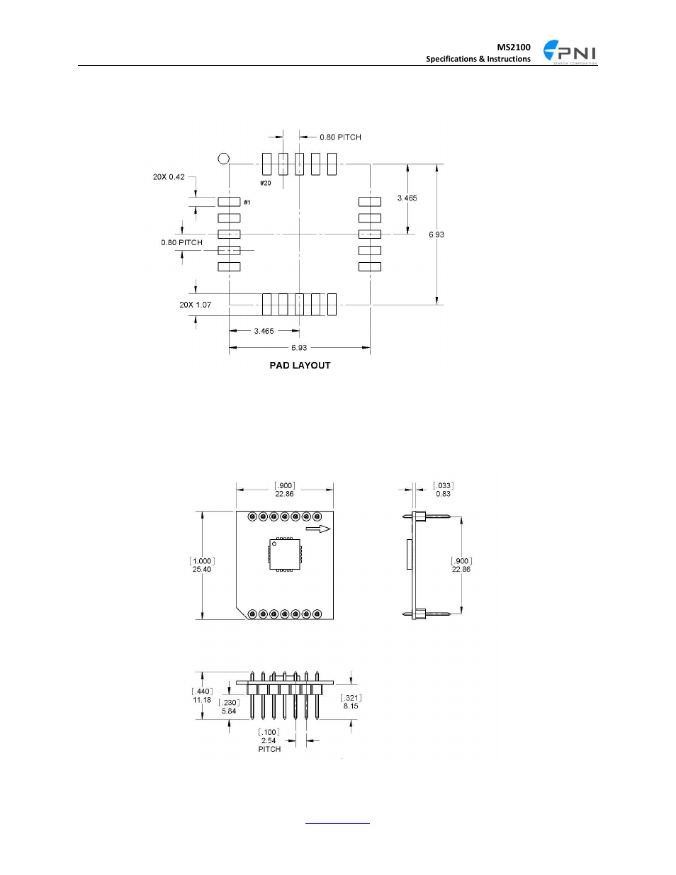 Ms2100 pcb layout, Ms2100 carrier board | PNI MS2100 User Manual | Page 15 / 16