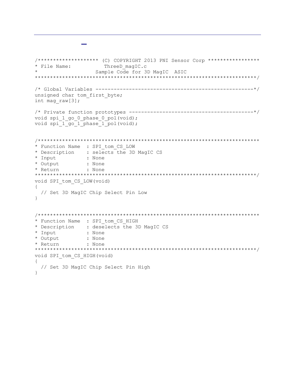 Appendix – sample code, Appendix, Sample code | PNI RM3000-F Evaluation Board User Manual | Page 20 / 24