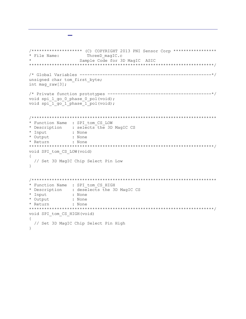 Appendix – standard mode sample code, Appendix, Standard mode sample code | PNI RM3000-F Sensor Suite User Manual | Page 42 / 46