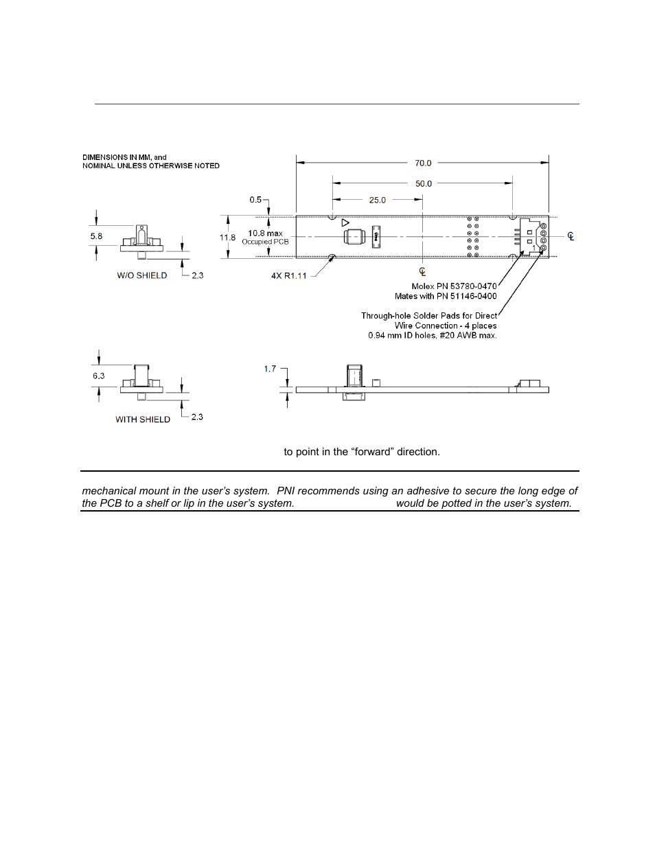 Mechanical drawings, Figure 3-1: seatrax mechanical drawing, 2 mechanical drawings | PNI SeaTRAX User Manual | Page 11 / 77