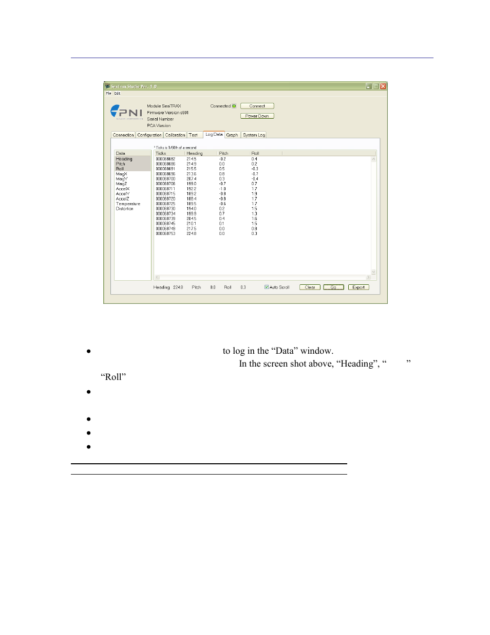 Log data tab, 6 log data tab | PNI SeaTRAX User Manual | Page 37 / 77