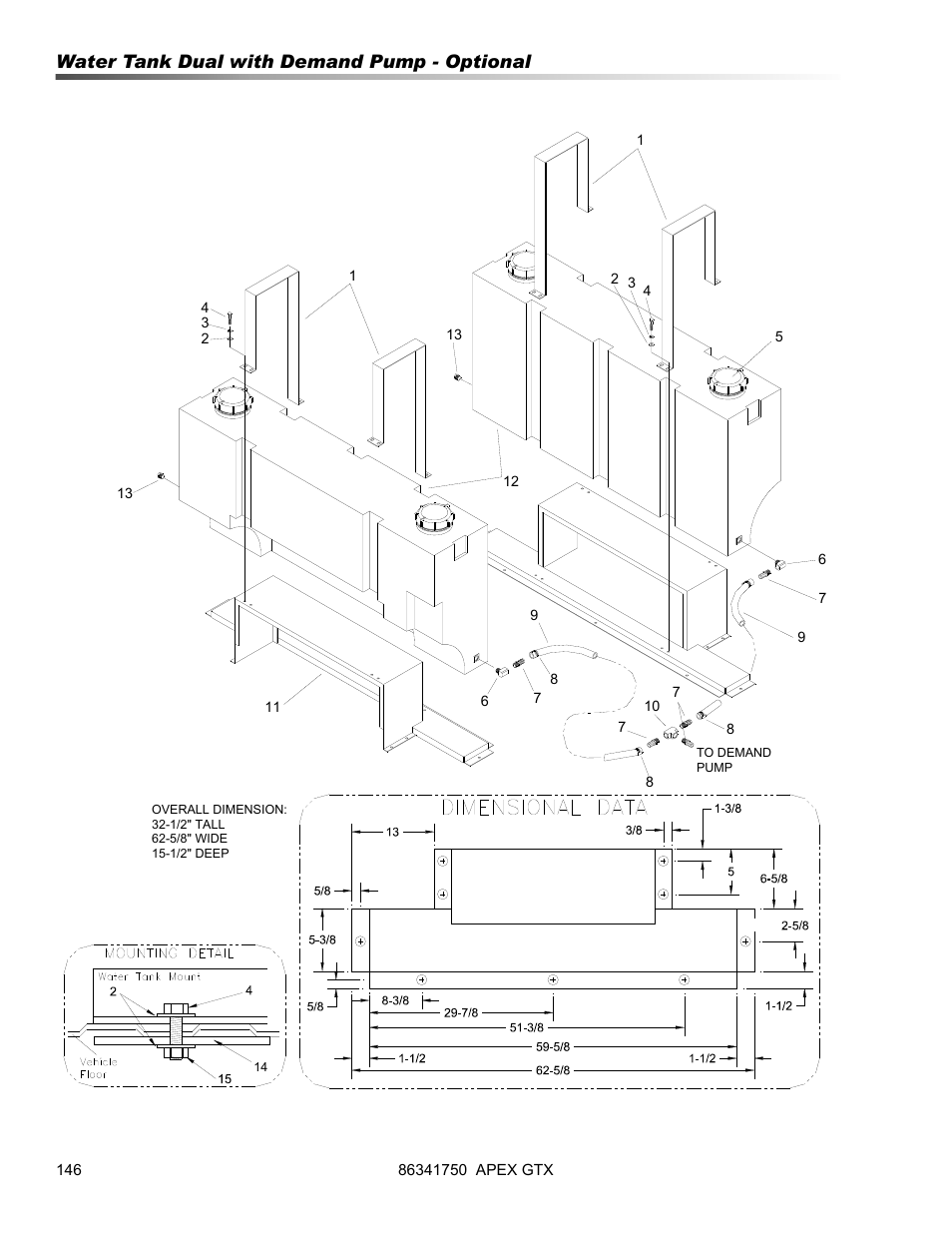 Water tank dual with demand pump - optional | Prochem Apex GTX User Manual | Page 148 / 166