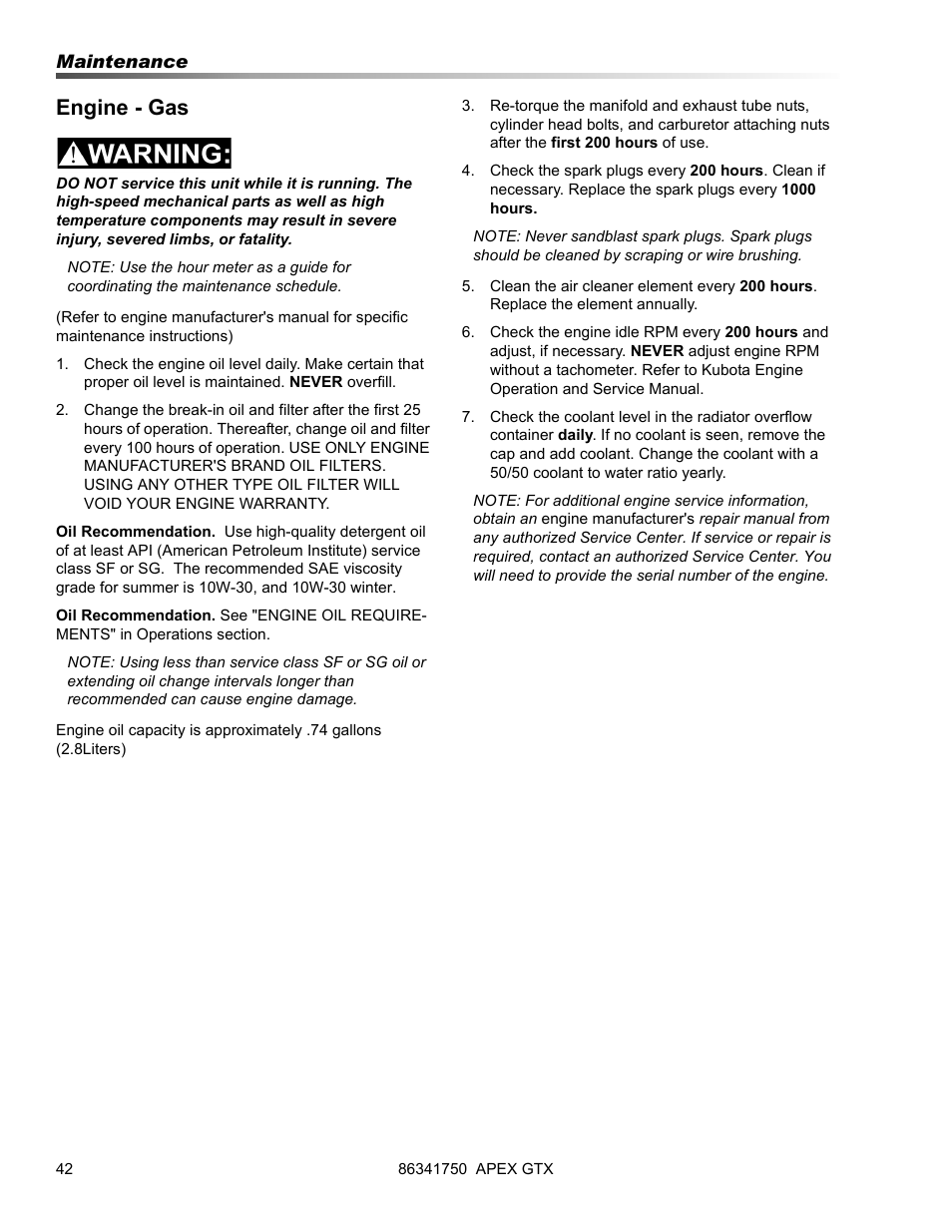 Engine - gas | Prochem Apex GTX User Manual | Page 44 / 166