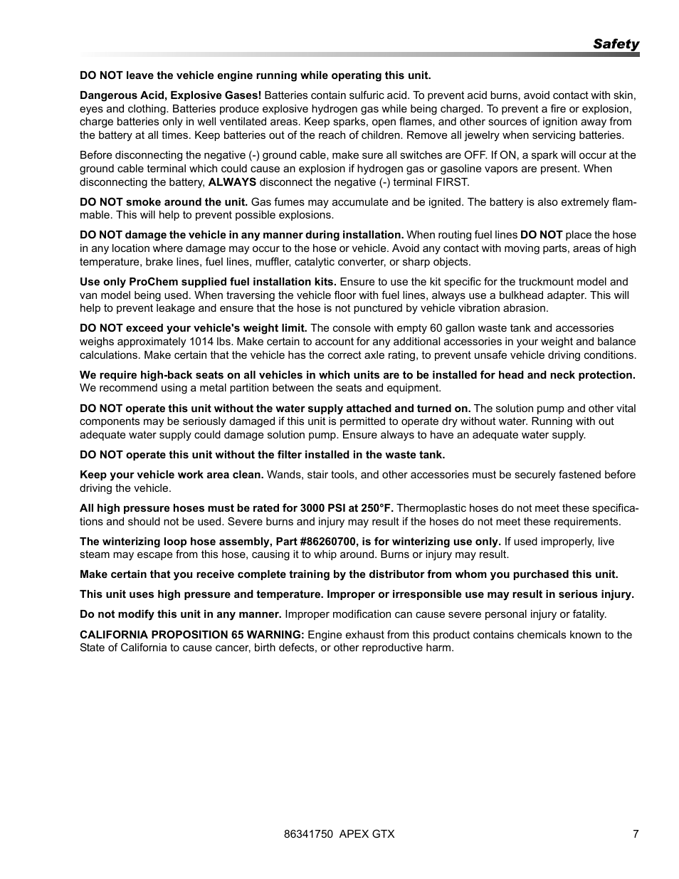 Prochem Apex GTX User Manual | Page 9 / 166