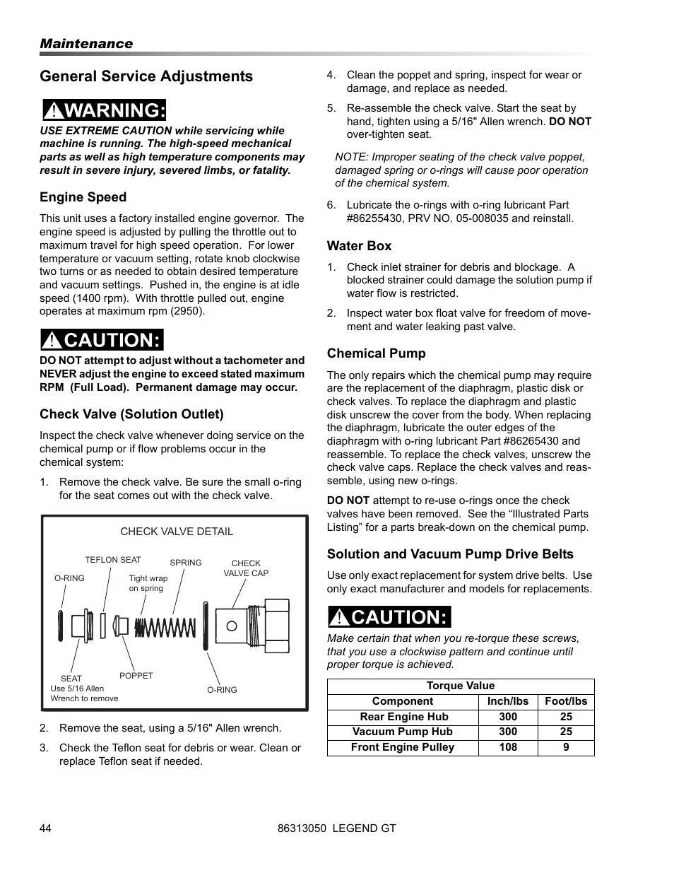 General service adjustments | Prochem Legend GT User Manual | Page 46 / 134