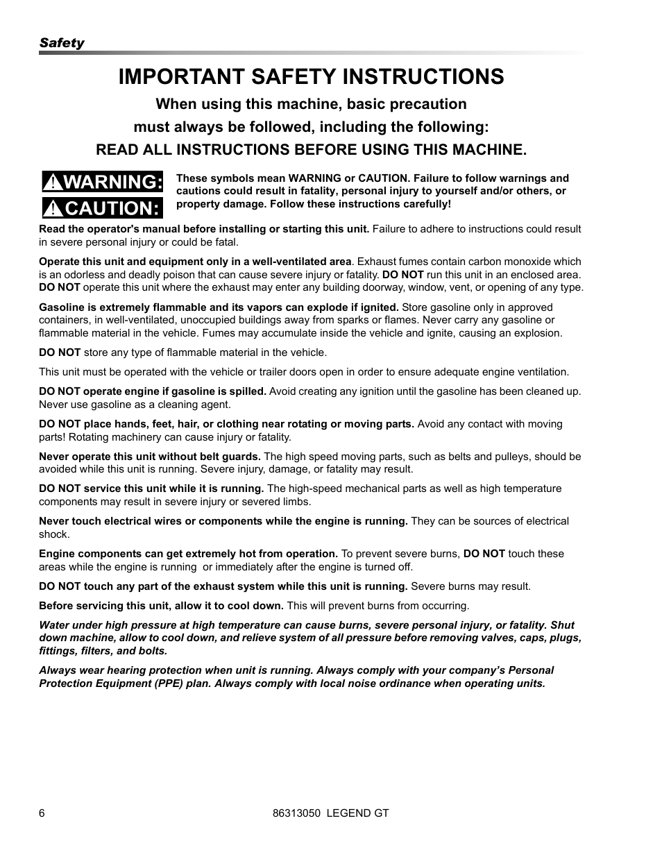 Important safety instructions | Prochem Legend GT User Manual | Page 8 / 134