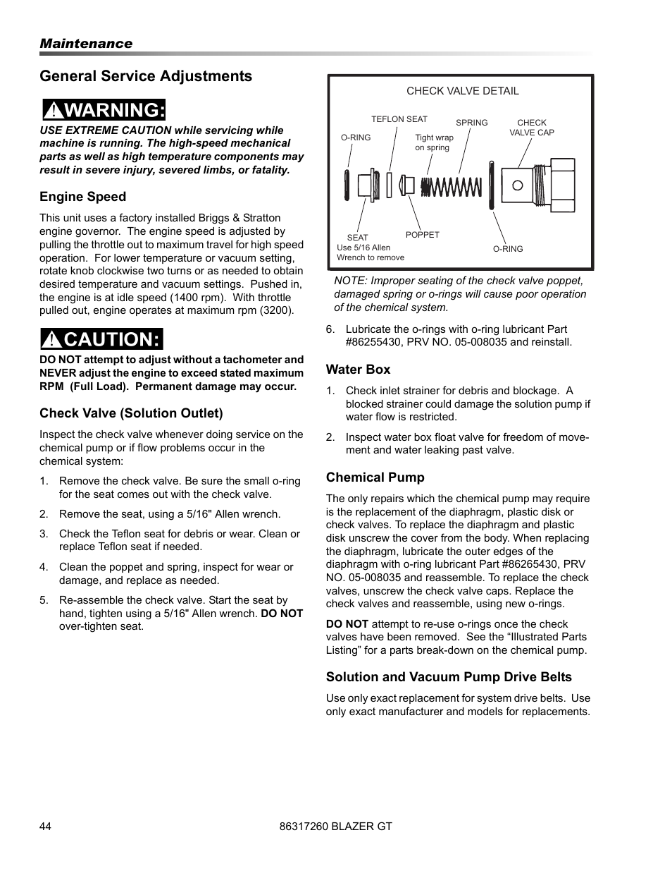 General service adjustments | Prochem Blazer GT User Manual | Page 46 / 132