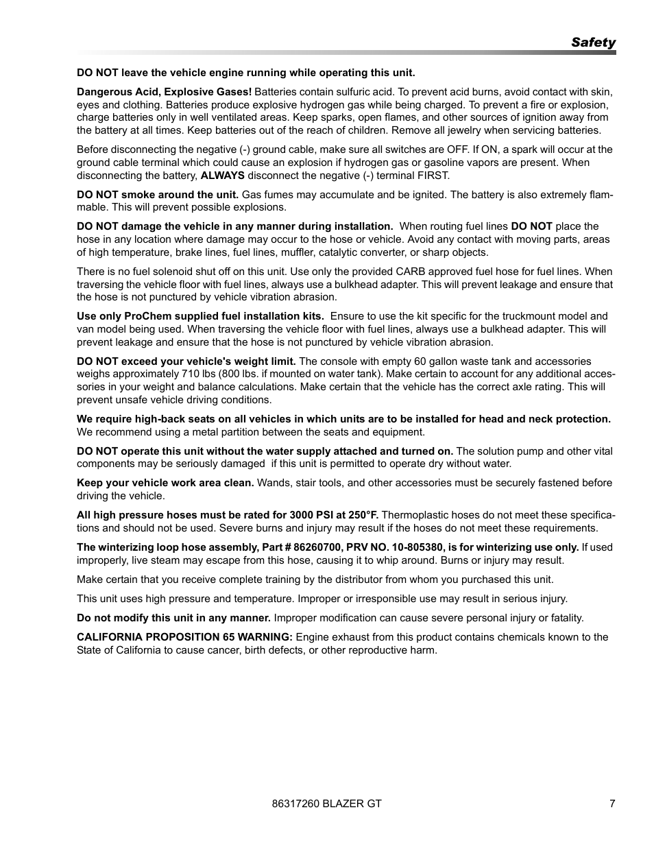 Prochem Blazer GT User Manual | Page 9 / 132