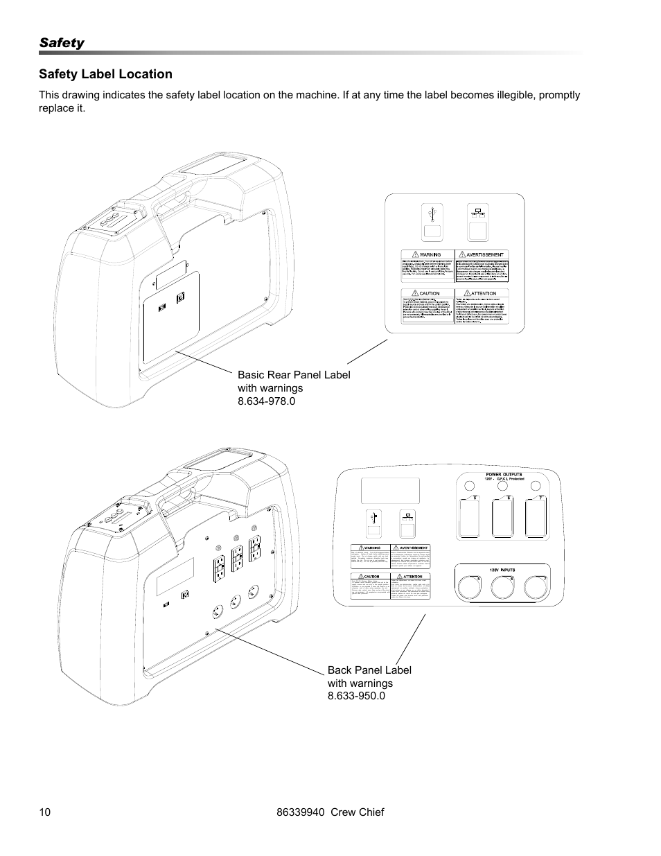 Safety safety label location | Prochem Crew Chief User Manual | Page 10 / 57