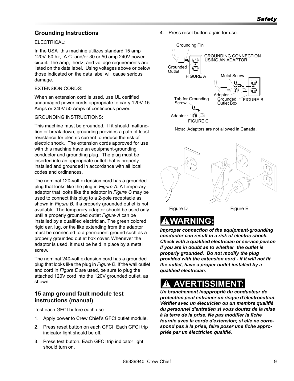 Safety grounding instructions | Prochem Crew Chief User Manual | Page 9 / 57