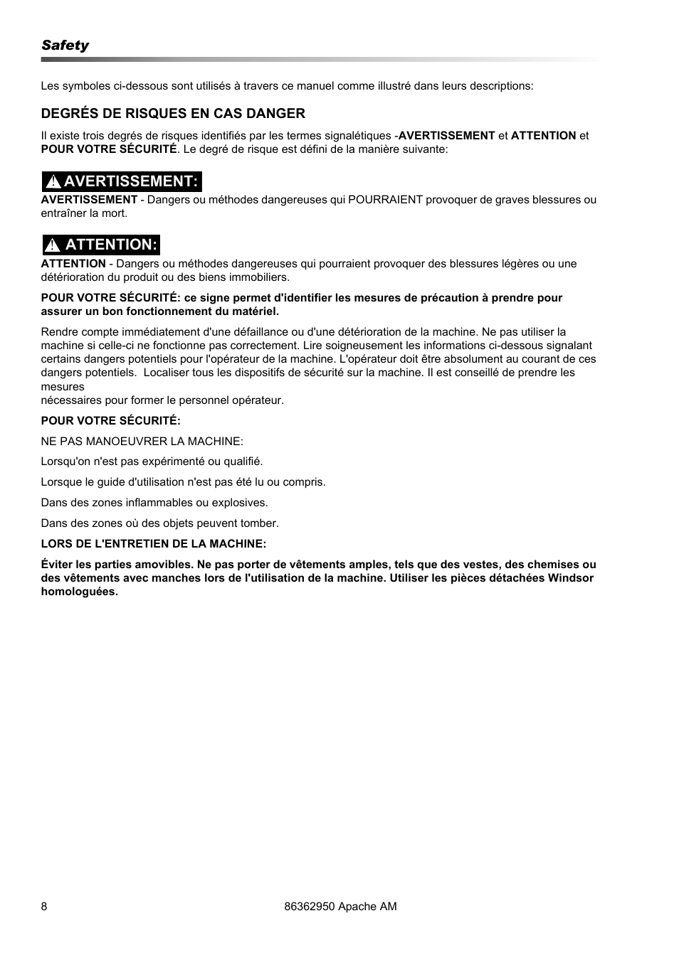 Avertissement, Attention | Prochem Apache Air Mover User Manual | Page 8 / 14