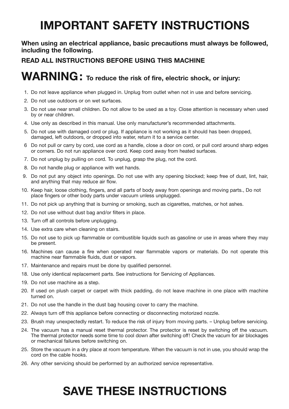 Important safety instructions, Warning, Save these instructions | Prochem PV12 User Manual | Page 2 / 31