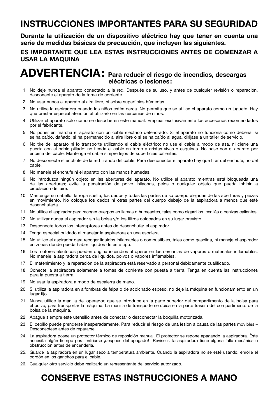 Advertencia, Instrucciones importantes para su seguridad, Conserve estas instrucciones a mano | Prochem PV12 User Manual | Page 3 / 31