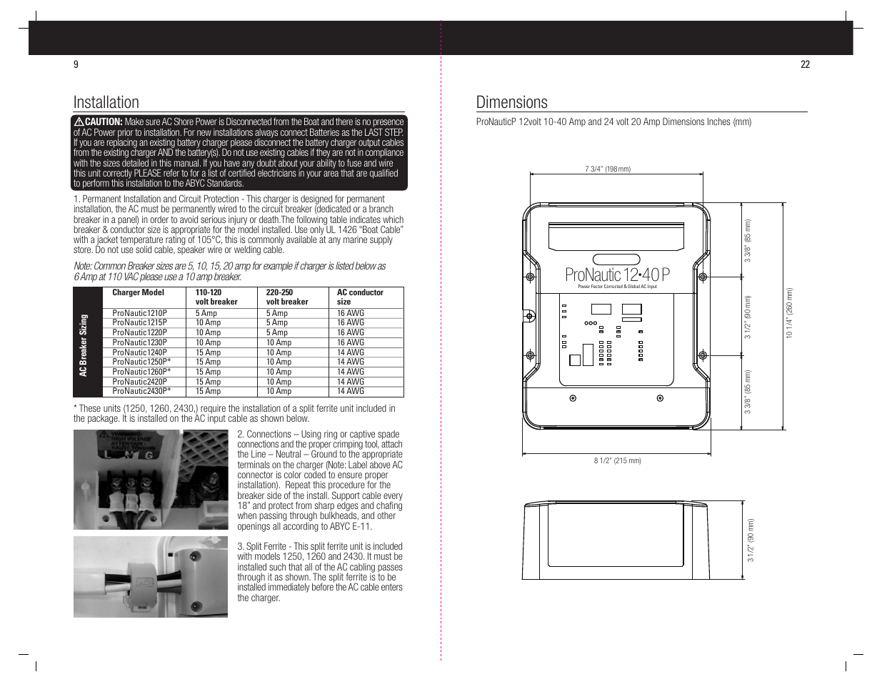 Pronautic 12, 40 p, Dimensions | Installation | ProMariner ProNauticP User Manual | Page 10 / 16