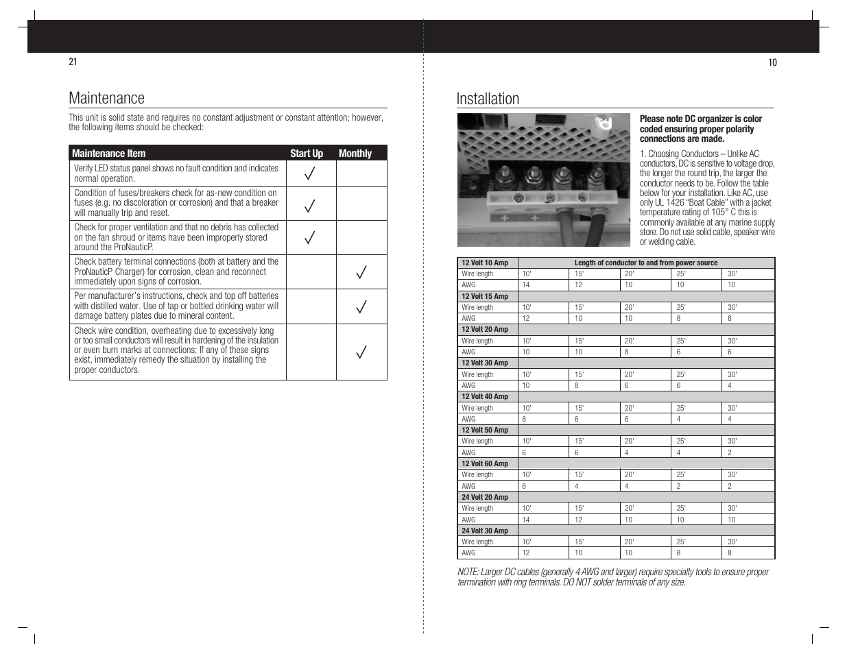Maintenance, Installation, Maintenance item start up monthly | ProMariner ProNauticP User Manual | Page 11 / 16