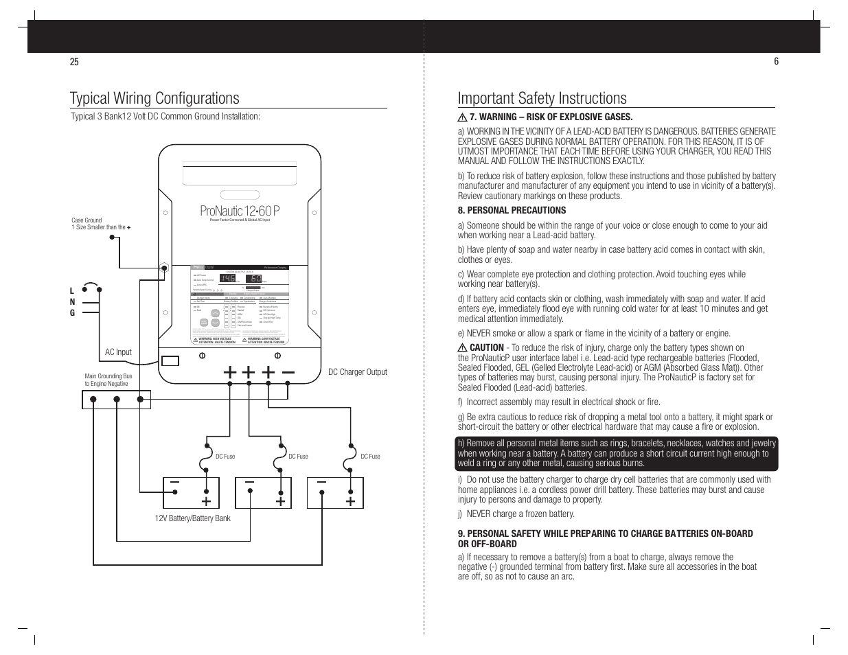 Typical wiring configurations, Important safety instructions, Pronautic 12 | 60 p, Preset-1 p reset-2 | ProMariner ProNauticP User Manual | Page 7 / 16