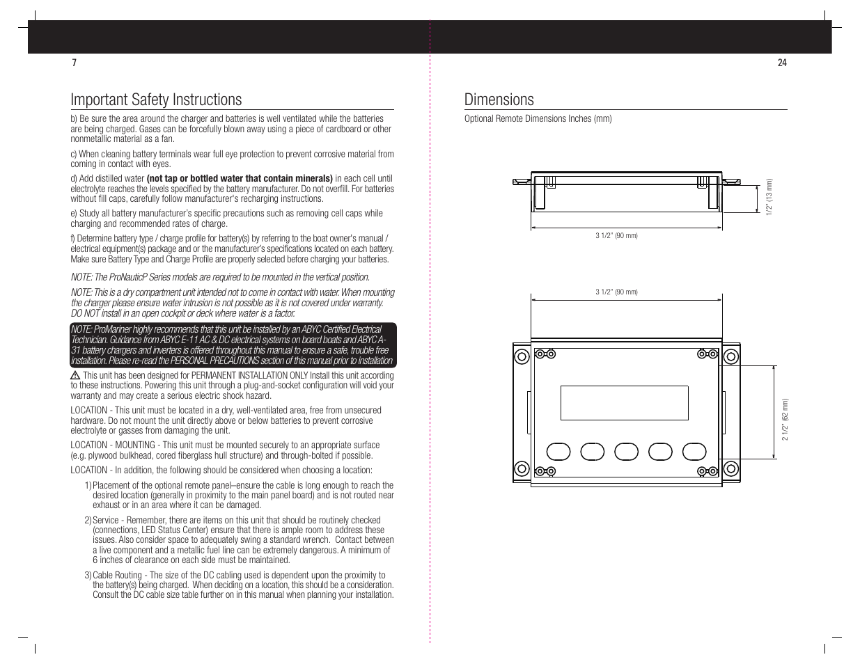 Important safety instructions, Dimensions | ProMariner ProNauticP User Manual | Page 8 / 16