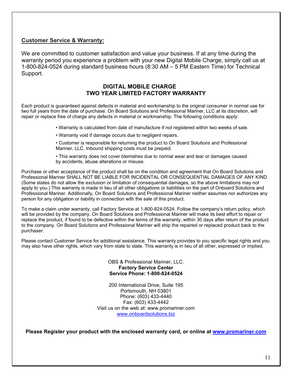 ProMariner Digital Mobile Charge Battery User Manual | Page 11 / 11