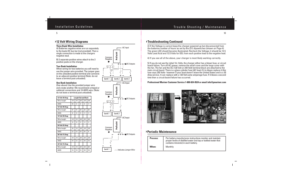 Troubleshooting continued, 12 volt wiring diagrams, Periodic maintenance | ProMariner ProTech-4 User Manual | Page 12 / 18