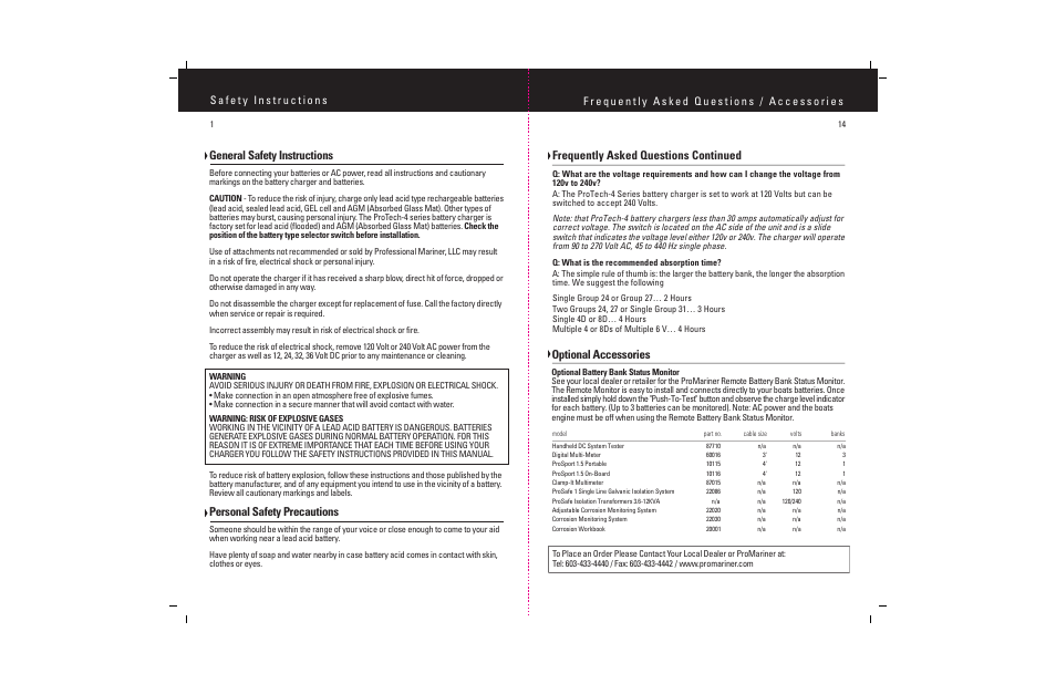 General safety instructions, Personal safety precautions | ProMariner ProTech-4 User Manual | Page 16 / 18