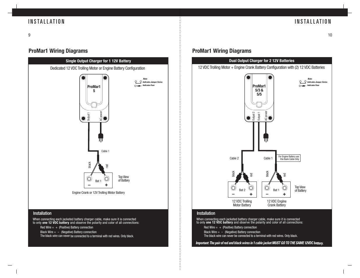 I n s ta l l at i o n, Promar1 wiring diagrams | ProMariner ProMar1 User Manual | Page 7 / 11