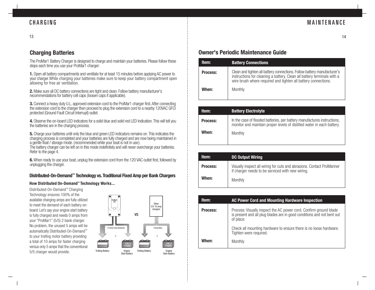 Owner's periodic maintenance guide, Charging batteries | ProMariner ProMar1 User Manual | Page 9 / 11