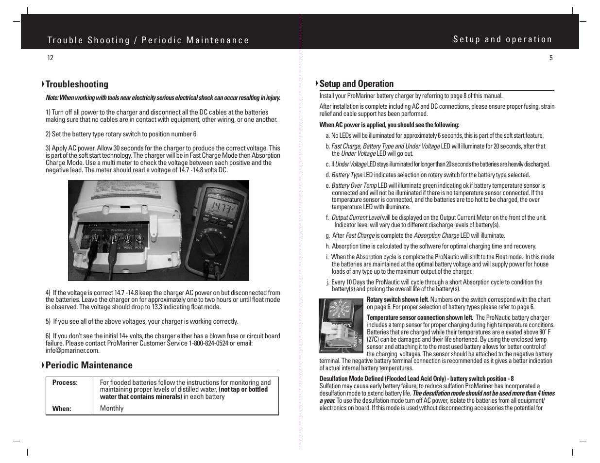 Setup and operation, Troubleshooting, Periodic maintenance | ProMariner ProNautic C3 User Manual | Page 6 / 9