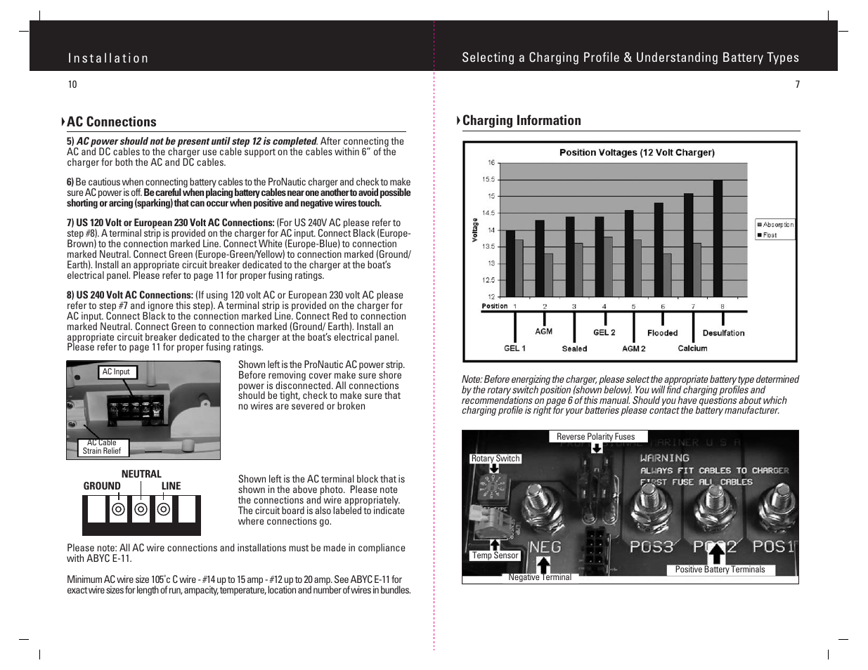 Charging information, Ac connections | ProMariner ProNautic C3 User Manual | Page 8 / 9