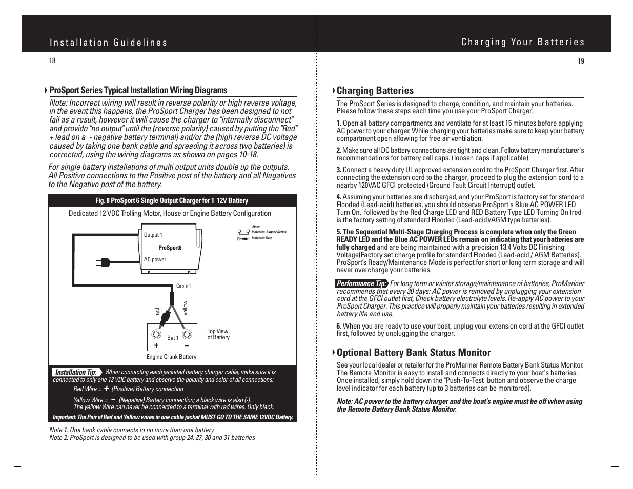 Optional battery bank status monitor, Charging batteries | ProMariner ProSport - SMT User Manual | Page 11 / 14