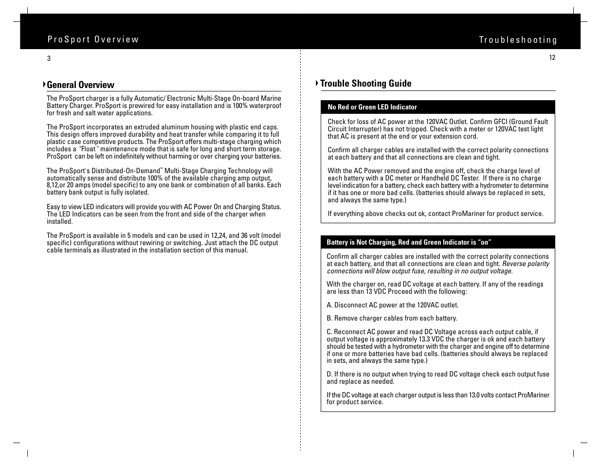 Trouble shooting guide, General overview | ProMariner ProSport User Manual | Page 5 / 9