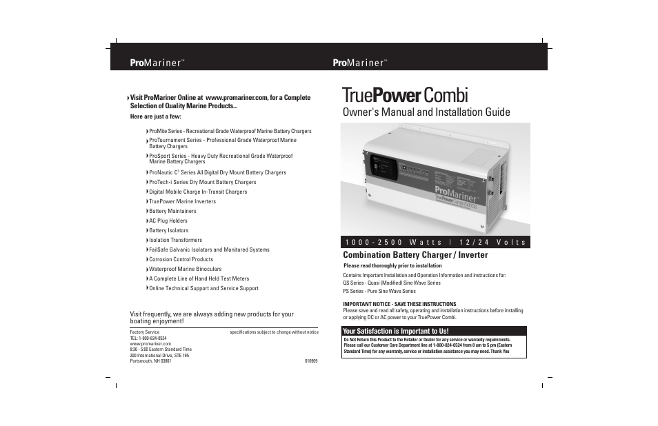 ProMariner Combi Inverter Charger User Manual | 19 pages