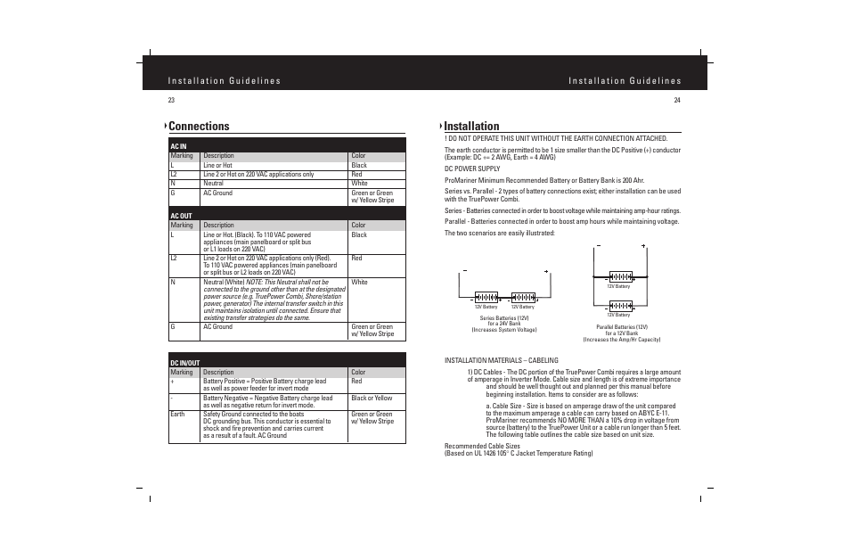 Connections, Installation | ProMariner Combi Inverter Charger User Manual | Page 14 / 19