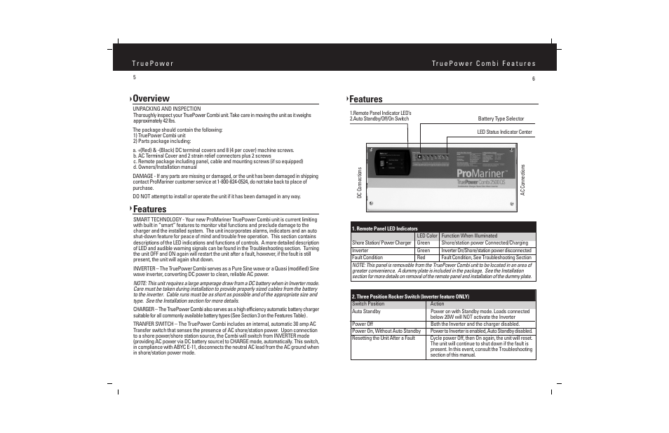 Overview, Features | ProMariner Combi Inverter Charger User Manual | Page 5 / 19