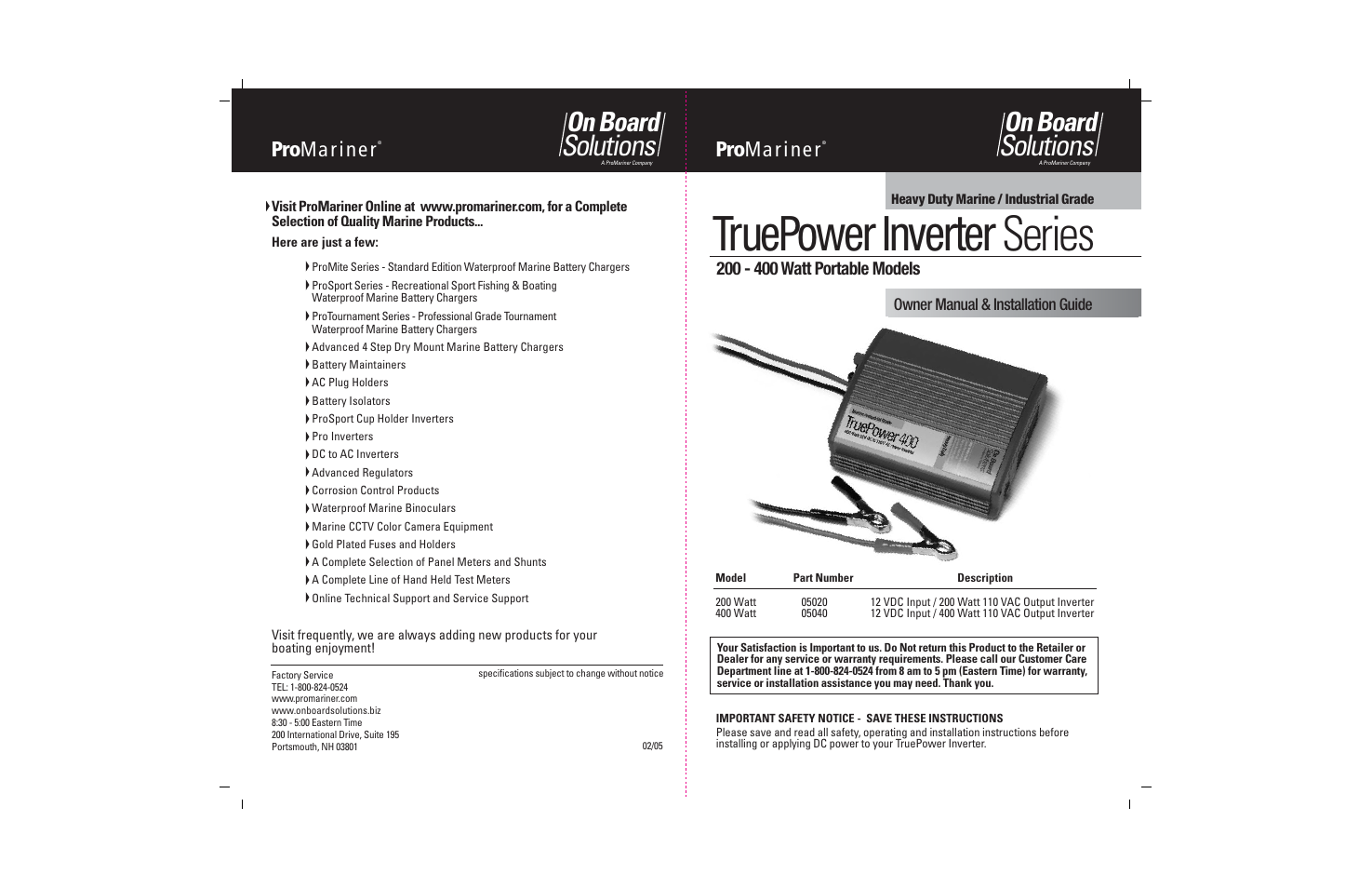 ProMariner TruePower 200-400 User Manual | 11 pages