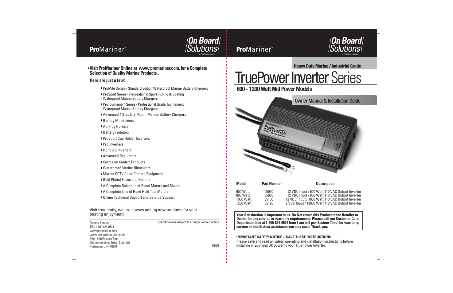 ProMariner TruePower 600-1200 User Manual | 11 pages