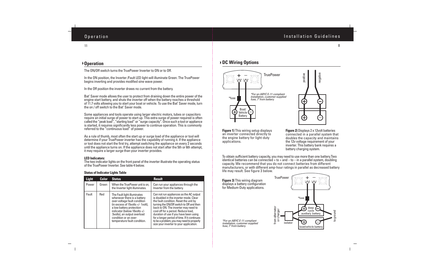 Dc wiring options, Operation, Truepower | ProMariner TruePower 600-1200 User Manual | Page 10 / 11