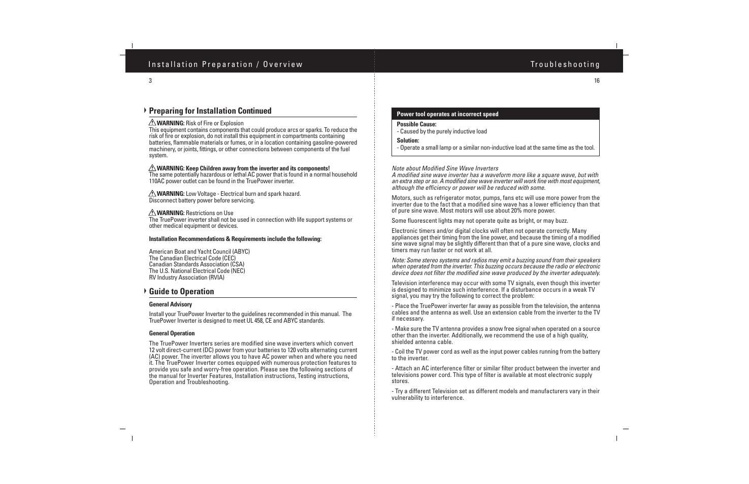 Preparing for installation continued, Guide to operation | ProMariner TruePower 600-1200 User Manual | Page 5 / 11