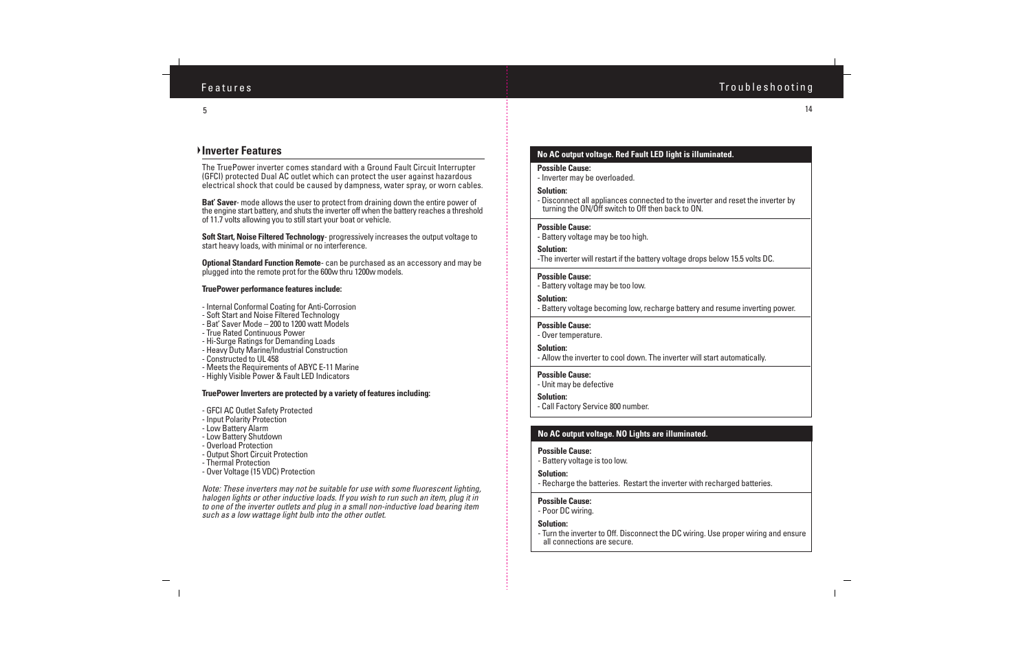 Inverter features | ProMariner TruePower 600-1200 User Manual | Page 7 / 11