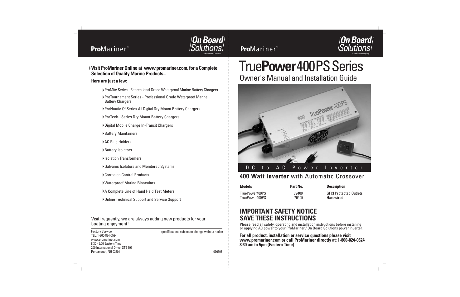 ProMariner TruePower 400PS User Manual | 11 pages