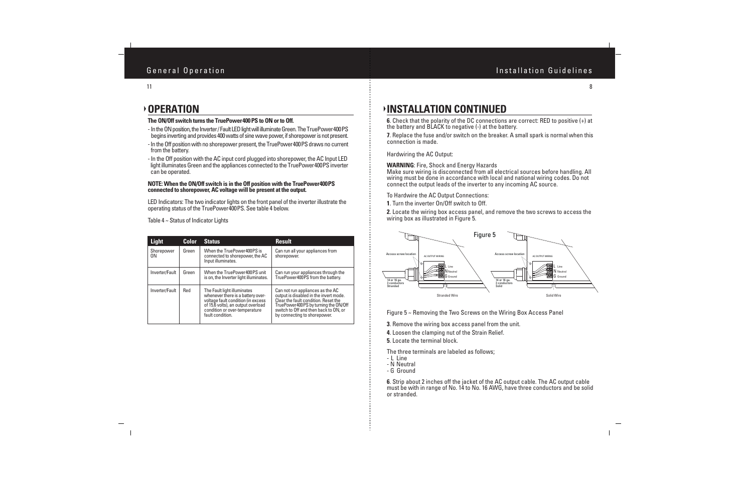 Installation continued, Operation, Figure 5 | ProMariner TruePower 400PS User Manual | Page 10 / 11