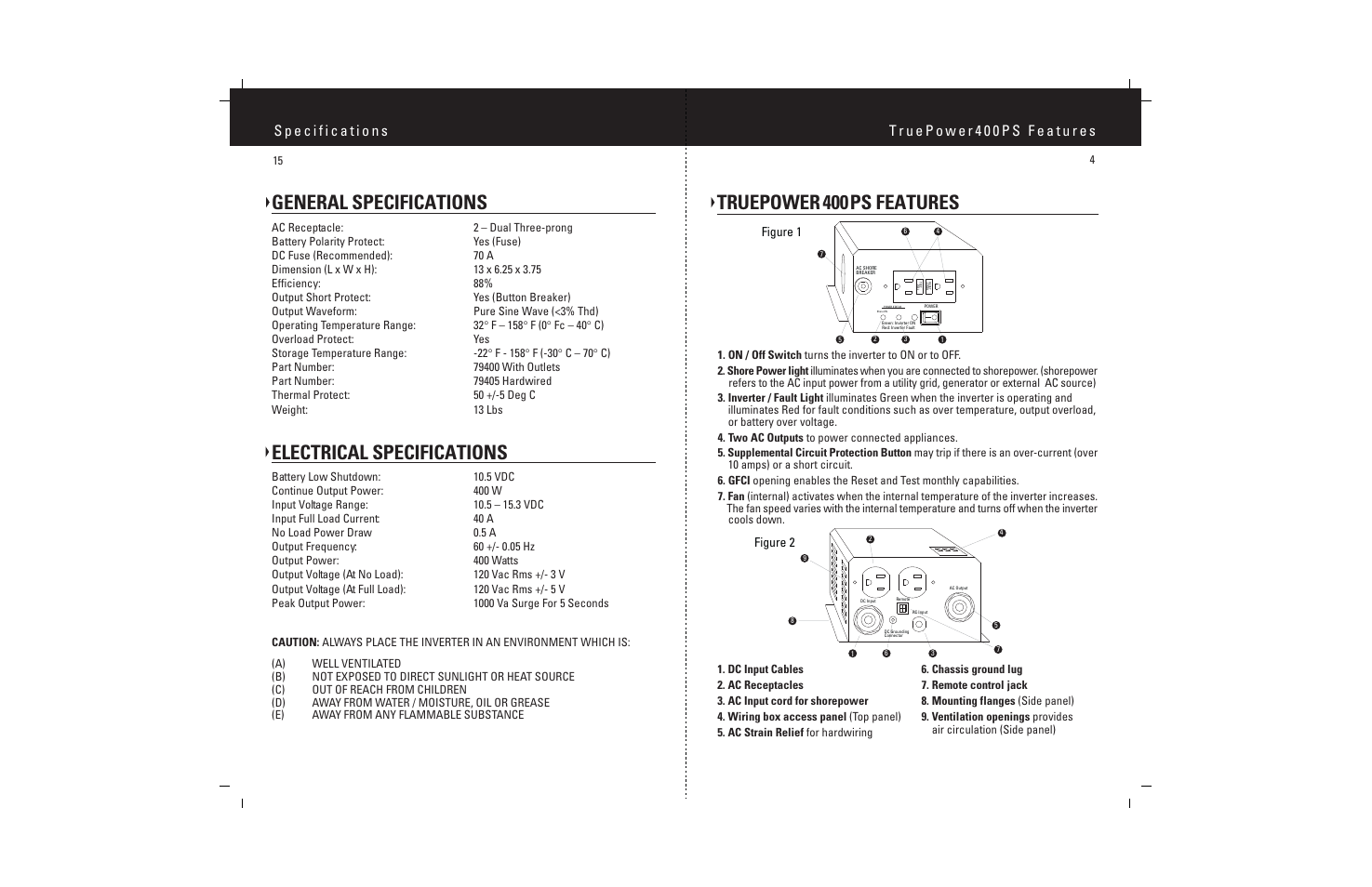 General specifications, Electrical specifications, Truepower 400ps features | Figure 2, Figure 1 | ProMariner TruePower 400PS User Manual | Page 6 / 11