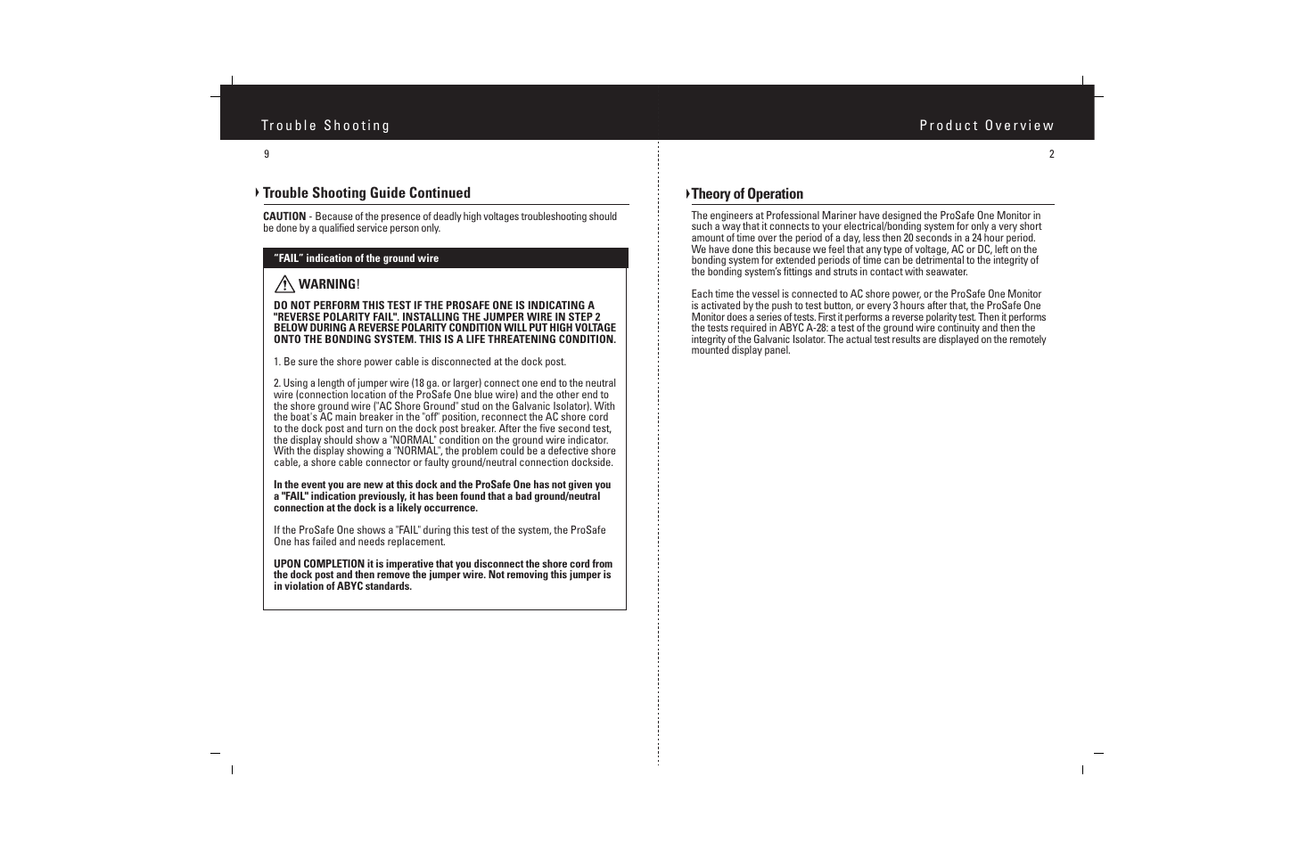 Theory of operation, Trouble shooting guide continued | ProMariner ProSafe One User Manual | Page 4 / 7