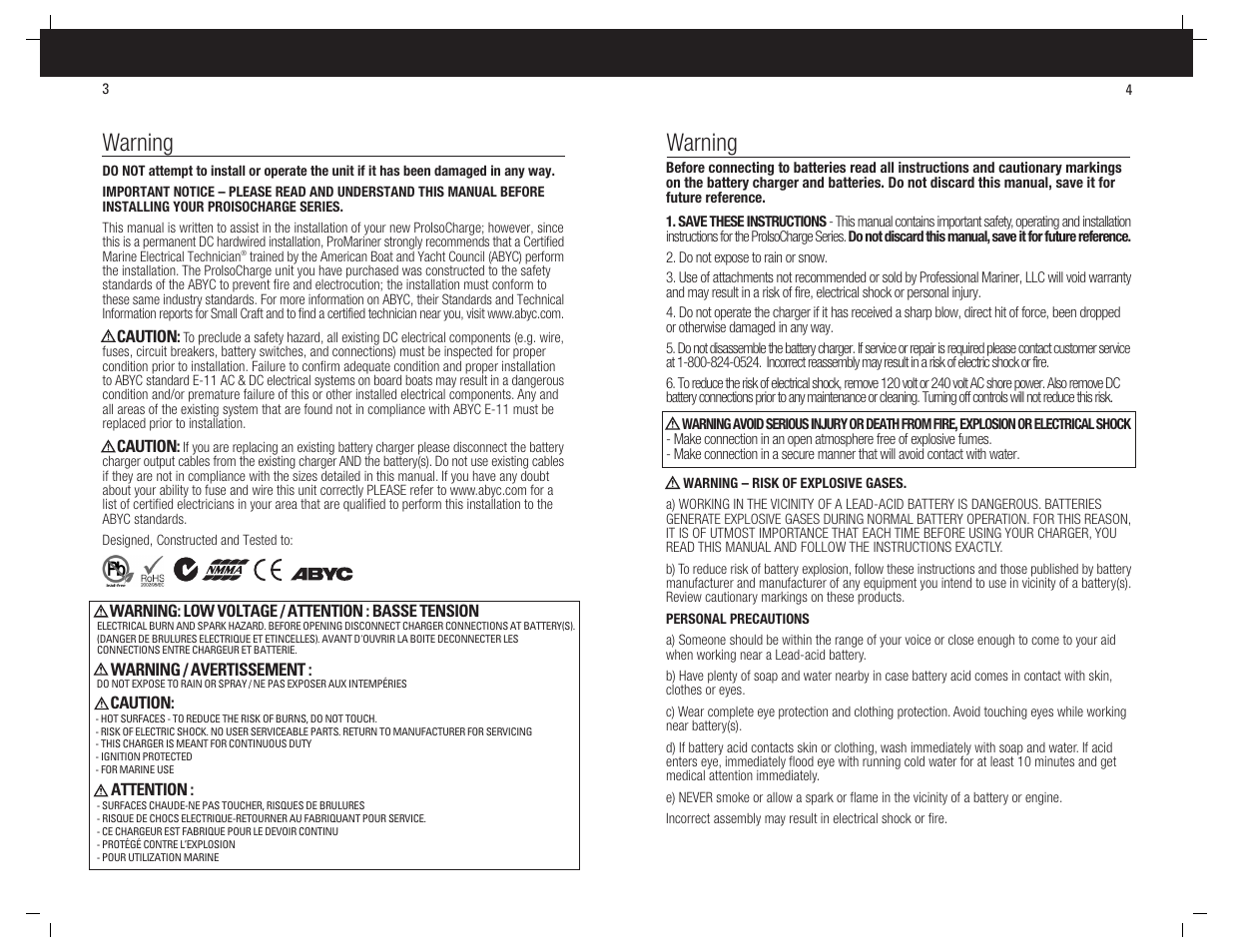 Warning | ProMariner ProIsoCharge User Manual | Page 3 / 8