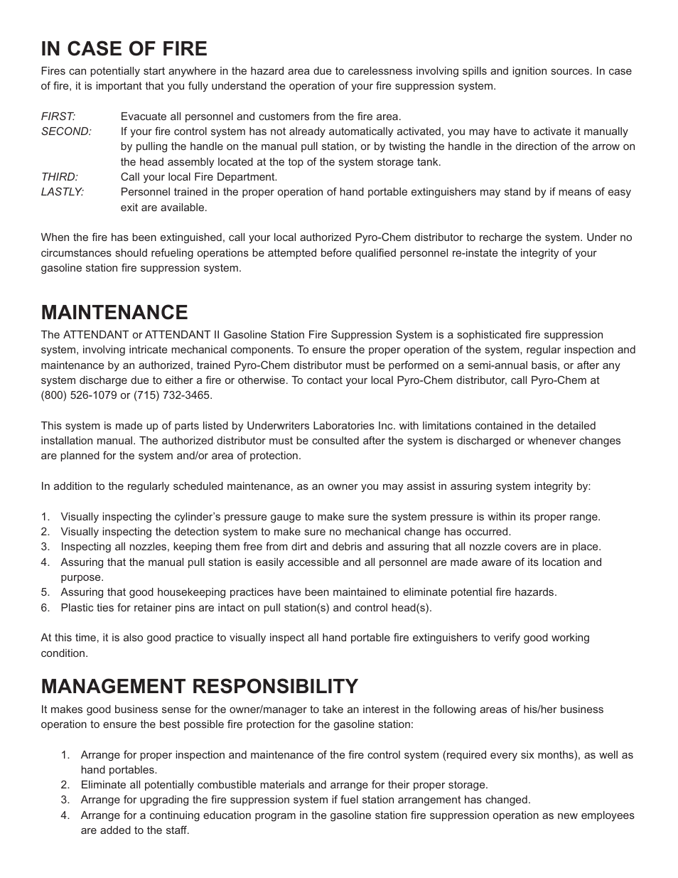 Maintenance, Management responsibility | Pyro-Chem ATTENDANT II User Manual | Page 2 / 4