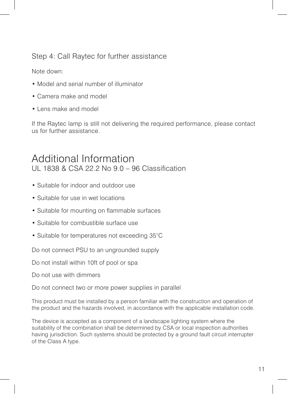 Additional information, Step 4: call raytec for further assistance | Raytec RAYMAX 300 PLATINUM User Manual | Page 11 / 12