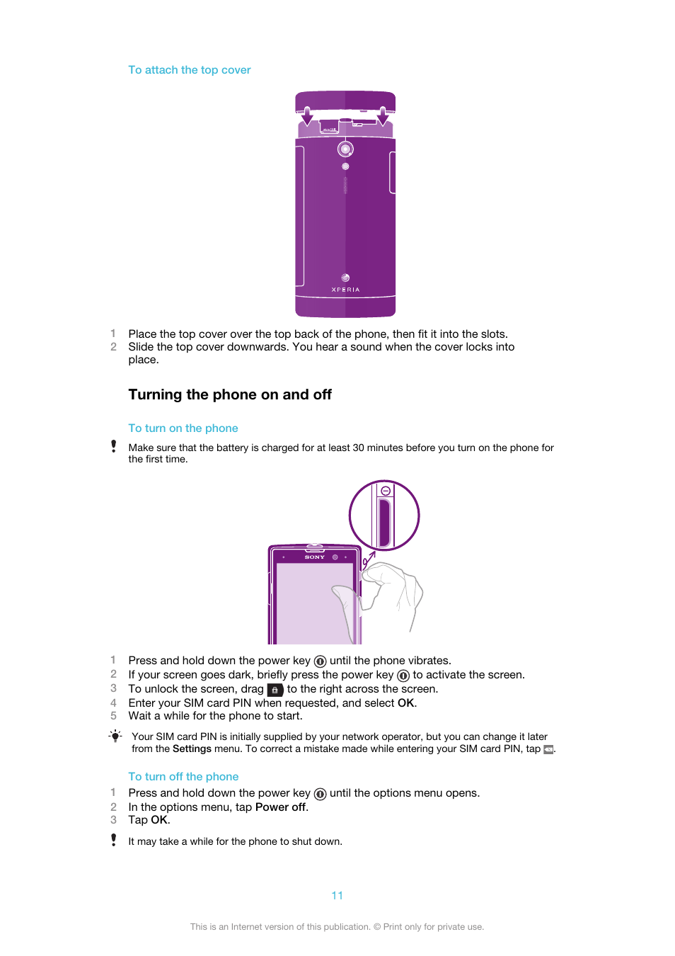 Turning the phone on and off | Sony Ericsson Xperia™ ion HSPA(LT28H) User Manual | Page 11 / 148