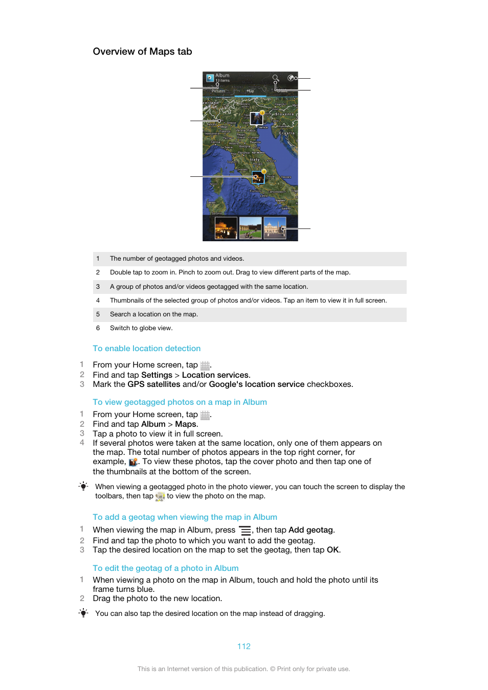 Overview of maps tab | Sony Ericsson Xperia™ ion HSPA(LT28H) User Manual | Page 112 / 148