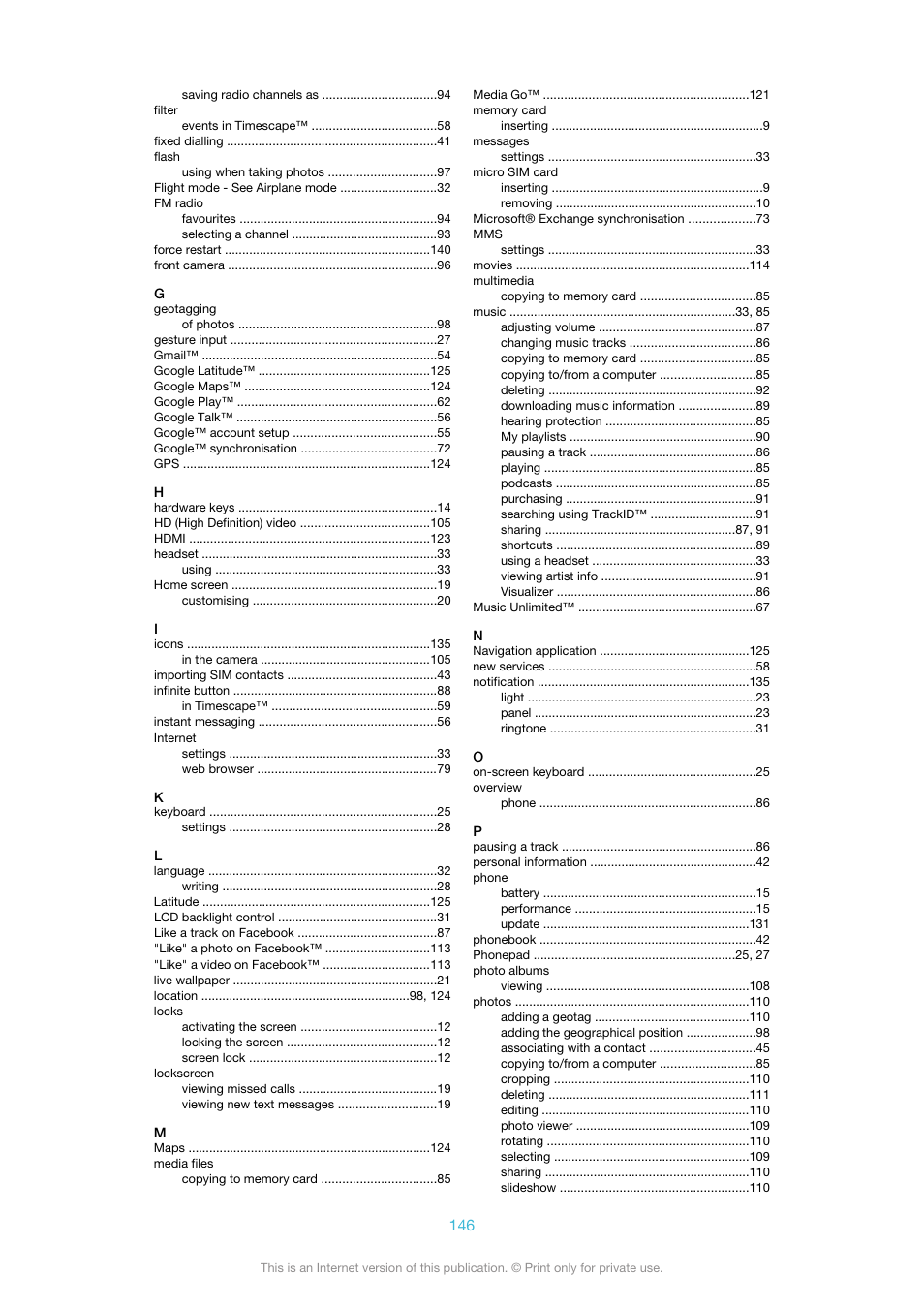 Sony Ericsson Xperia™ ion HSPA(LT28H) User Manual | Page 146 / 148