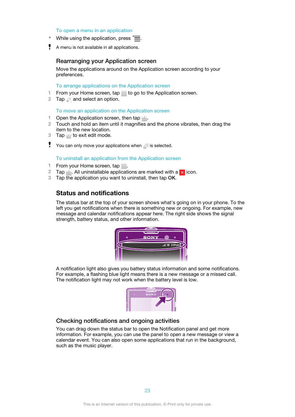 Status and notifications | Sony Ericsson Xperia™ ion HSPA(LT28H) User Manual | Page 23 / 148